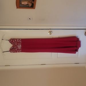 Red strapless prom gown